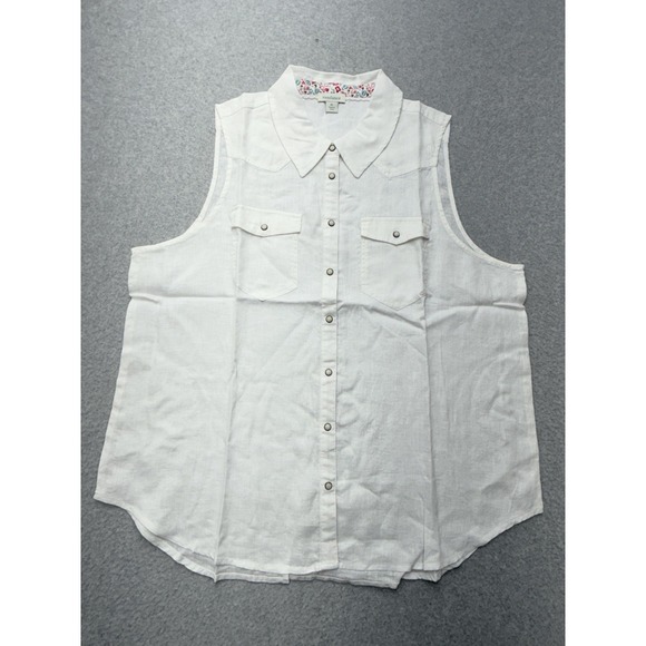 Sundance Tops - Sundance Willow Linen Sleeveless Top Womens XL White Boho Western Button Front